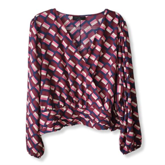 Lane Bryant Women Cross Front Wrap Blouse Top 24 3X Multicolor Geometric NEW - Picture 12 of 12
